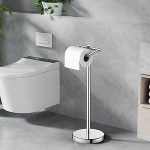 Soporte de papel higiénico cromado independiente de acero inoxidable, dispensador vertical de rollos de papel para baño con base pesada - Product Image 1