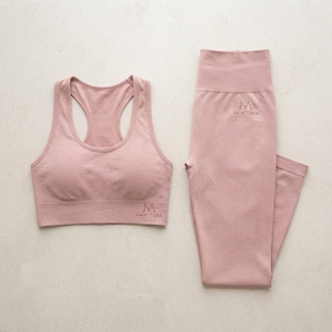 Women <b>Pink</b> Ribbed Yoga <b>Set</b> High Waist Leggings Sports Bra <b>Gym</b> Fitness Workout Activewear Two Piece <b>Set</b> - Product Image 5