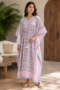 Camisón Kaftán para Mujer con Estampado Floral, Elegante, Holgado, Ropa de Dormir, Vestido de Noche, Cómodo, Largo - Product Image 5
