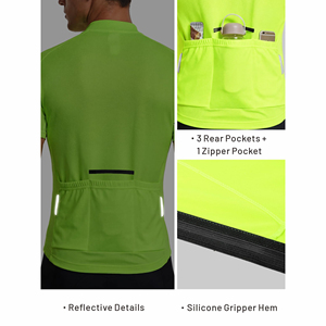 เสื้อจักรยานผู้ชายแขนสั้นสีเขียวนีออนแบบซิปเต็มตัว น้ำหนักเบา ระบายอากาศได้ดี เสื้อปั่นจักรยานสำหรับถนน - Product Image 4