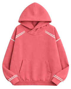 Sudadera con Capucha Rosa Coral para Hombre con Rayas en Contraste, Estilo Casual Urbano, de Algodón y Felpa, con Logotipo Personalizado, Venta al Por Mayor - Product Image 1