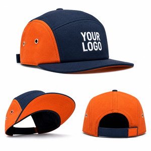 Gorra de Béisbol de Lona Unisex con Logotipo Personalizado, 5 Paneles, Cierre a Presión, Color Naranja y Azul Marino en Contraste, Estilo Urbano, Ajuste Ajustable - Product Image 1