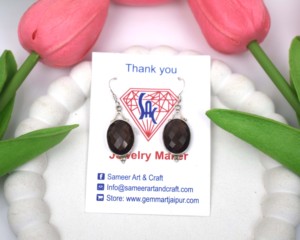 Pendientes de Plata 925 con Cuarzo Ahumado, Forma Ovalada, Engaste en Bisel, Joyería Clásica de Lujo para Mujer, Regalo de Compromiso, Fiesta, Boda - Product Image 3