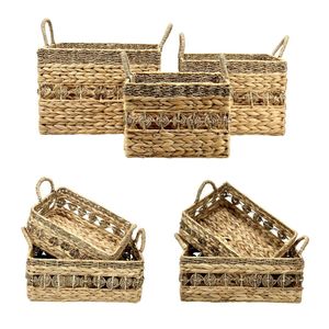 RINGLET BELT Nested Water Hyacinth <b>Basket</b> <b>Rectangular</b> <b>Storage</b> Caddy Set with Open Seagrass Ringlet Belt - Product Image 1