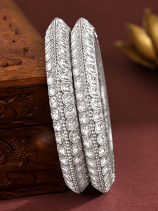 Gold Plated Polki Bangle Set Emerald Cut Claw Setting Women's Wedding Jewelry Classic Style Bangles - Product Image 3