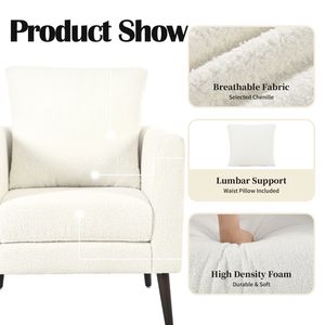 Sillón de Tela Teddy con Cojín Lumbar, Diseño de Barril, Patas de Madera Maciza, Reposabrazos Acolchados, para Club, Bar o Sala de Estar - Product Image 5