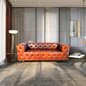 Sofá Chesterfield de Dos Plazas en Forma de L, Tapizado en Cuero Genuino con Marco de Madera de Lujo, Diseño Europeo Moderno, Respaldo Acolchado, Duradero - Product Image 1