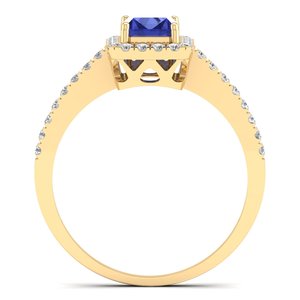 Bague halo en or massif 14 carats de haute qualité REYES, pierre précieuse tanzanite taille radiant 1 carat, certifiée GRA, bijoux en moissanite pour femmes - Product Image 4