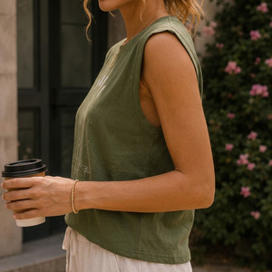 Women's Summer Sleeveless Muscle Tee Soft <b>Combed</b> Cotton Casual Daily Wear Top - Product Image 5