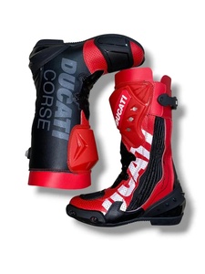 Bottes de moto pour homme, rouge et noir, mi-mollet, fermeture éclair, semelle extérieure en caoutchouc résistante à l'abrasion, semelle intermédiaire en EVA - Product Image 2