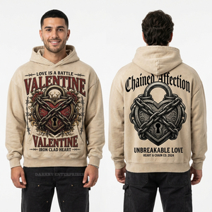 Wholesale Acid Wash Tan Beige Hoodie Mens Streetwear Chained Heart <b>Padlock</b> Graphic Heavy Cotton Distressed Edge Pullover Hoody - Product Image 1