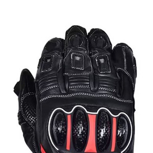 Gants de moto HOLY SIGNS INTERNATIONAL en cuir noir et rouge à motif givré, à doigts entiers, avec fermeture à tirette, protection antidérapante - Product Image 3