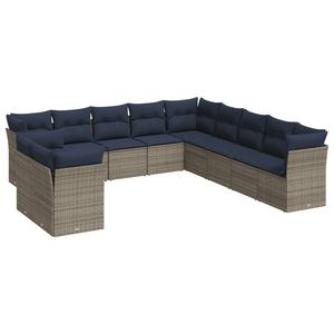 Ensemble de canapés de patio en polyrotin gris, 11 pièces, avec coussins, collection de meubles d'extérieur durables - Product Image 2