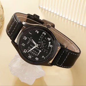 6356 Ensemble de 4 montres pour hommes noires de luxe, ensemble de montres à quartz pour hommes décontractées et élégantes avec bracelets - Product Image 6