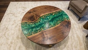Coastal <b>Epoxy</b> & Wood <b>Coffee</b> <b>Table</b> Handmade Ocean Wave Design Eco-Friendly Modern Indoor Decor - Product Image 4