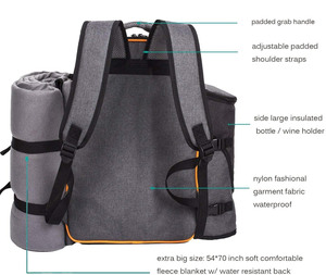 Gray 4 Person Insulated Picnic Backpack Cooler Bag Polyester Outdoor <b>Lunch</b> Rug and Utensil <b>Set</b> - Product Image 6