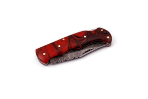 Couteau de poche pliant artisanal en acier Damas et résine gravée, avec poignée à verrouillage Liner Lock, pour usage quotidien, camping et bricolage - Product Image 2