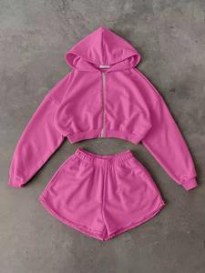 <b>Women</b>’s 2 Piece 100% Cotton French Terry <b>Shorts</b> <b>Set</b> Zip Up <b>Top</b> <b>and</b> Knee Length <b>Shorts</b> Custom High Street Style - Product Image 5