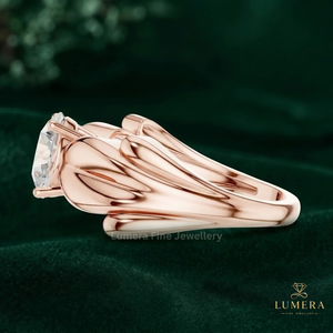 <b>Nature</b> <b>Inspired</b> Round Lab Grown Diamond <b>Ring</b> With Organic Petal Shank And Elegant Center Stone Prong Setting <b>Ring</b> For Women - Product Image 5