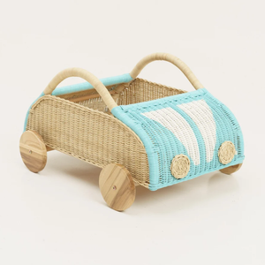 High Quality Hand Woven Rattan Children <b>Toy</b> Organizer Cart Car Shape Rolling Wicker <b>Storage</b> <b>Basket</b> For Kids Room Decor - Product Image 1