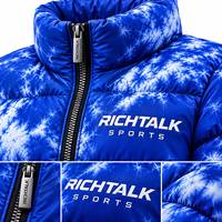 Blouson matelassé à capuche tie-dye pour homme, coupe-vent, sportif, épais, avec fermeture éclair frontale, logo bleu, coupe régulière, tissu personnalisé