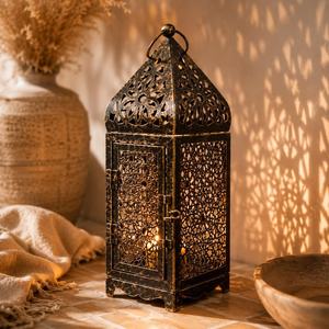 Portavelas Marroquí, Farol Metálico Estilo Boho, Decoración Oriental, Centro de Mesa para Ramadán, Iluminación para el Hogar - Product Image 2