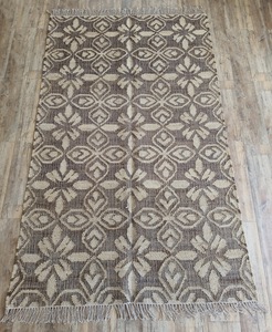 Handmade Jute Kilim Rug Tribal Geometric Pattern Natural Fiber Low Pile Thin Area <b>Carpet</b> with Fringe - Product Image 4