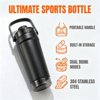 Bouteille shaker protéinée en acier inoxydable de 20 oz, isolée sous vide, avec compartiment de rangement pour poudre, poignée, personnalisable pour le sport - Vente en gros