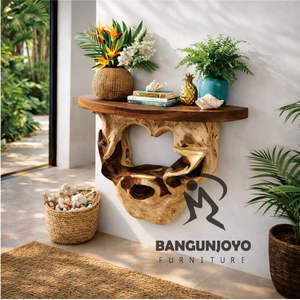 Mesa Consola de Diseño Tropical Moderno para Sala de Estar, Colección SUAR, Madera Maciza de Roble, Extensible, para Aplicaciones de Sofá - Product Image 3