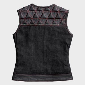 Chaleco de mezclilla y cuero estilo motociclista para mujer - Product Image 2