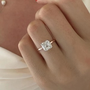 2 Carat Asscher Cut Lab Grown Diamond Two Tone Solitaire <b>Ring</b> <b>Dainty</b> Thin Diamond <b>Ring</b> with IGI Certified & VVS Clarity for Sale - Product Image 5