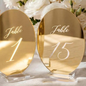 LANJO Golden Acrylic <b>Table</b> Numbers Circle Shape Elegant Laser Cut 6.0in Height 3in Width Wedding Place <b>Cards</b> 1-20 - Product Image 1