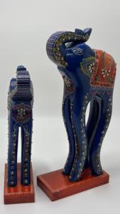Hand Painted Wooden <b>Elephant</b> Figurines Decorative Blue Ethnic Animal Statues for Home <b>Decor</b> and Gift Use - Product Image 3