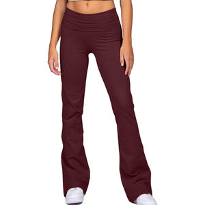 Nouvel Arrivage Leggings de Sport Évasés Taille Haute pour Femme Respirants Anti-Bactériens Marron Foncé pour la Course - Product Image 1