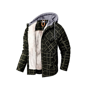 Winter Super Thick Canvas Patchwork Plaid Hooded Stand Collar Streetwear <b>Jacket</b> Customize 100% Cotton Unisex - Product Image 5