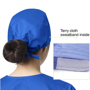 Drain Sports Blue Cotton/Polyester Surgical <b>Cap</b> Tie Back Needle Detection Stretchable Fabric Unisex Hospital Uniform Accessories - Product Image 2