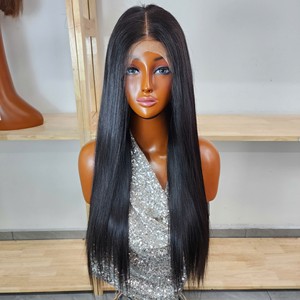 Peluca frontal de cabello virgen vietnamita, larga y lisa, doble densidad, frontal 13x4 sin pegamento, negra, gorra mediana, transparente, 1 pieza - Product Image 3