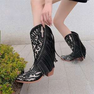 BUSY GIRL KK4692 <span class=keywords><strong>Botas</strong></span> hasta la rodilla Zapatos de <span class=keywords><strong>mujer</strong></span> 2024 Borlas blancas Tacones de bloque de cristal Señoras Bota Country <span class=keywords><strong>Botas</strong></span> de vaquero para <span class=keywords><strong>mujer</strong></span> - Product Image 6