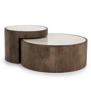 Midcentury Modern <b>Round</b> Mango Wood <b>Coffee</b> <b>Table</b> with <b>Nesting</b> Design Eco-Friendly Handmade Living Room Furniture - Product Image 2