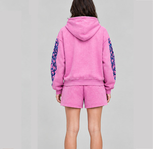 Screen Printed <b>Custom</b> Women's Hoodie Shorts Set Polyester Cotton Casual Streetwear Personalized Print OEM Matching Two Piece Set - Product Image 2