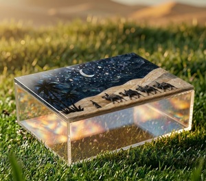 Rectangular Acrylic dessert Box With Desert Camel <b>Caravan</b> Design Printed Lid Modern <b>Storage</b> Container <b>For</b> gift display - Product Image 2
