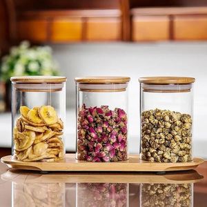 Borosilicate Glass Food Storage <b>Jar</b> Acacia Lid Airtight Round Container for <b>Spices</b> Sugar Cookies Candy Kitchen - Product Image 2