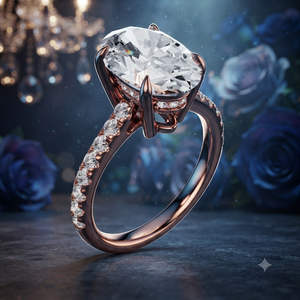 Rose Gold Oval Cut Lab Grown <b>Diamond</b> Solitaire Engagement <b>Ring</b> with Pavé Band for Women - Product Image 1