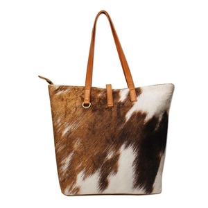 Bolso Tote de Cuero Vacuno con Pelo, Estilo Vintage, Bolso de Hombro de Cuero Genuino, Bolso de Transporte Ligero - Product Image 1
