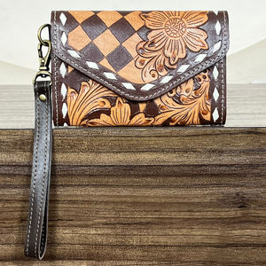 OEM ODM 2026 Tooled Leather Wallet for Women's Checkered Cowgirl <b>Wristlet</b> Wallet Clutch Purse RFID Card Holder Organizer Gift - Product Image 4