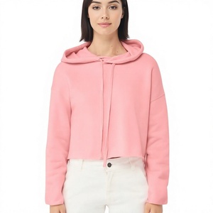 เสื้อฮู้ดครอปสีชมพูสำหรับผู้หญิง แขนยาว สีพื้น ผ้าฟลีซ มีฮู้ด เหมาะสำหรับใส่ในฤดูใบไม้ร่วง - Product Image 2