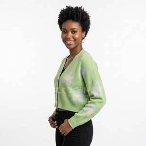 Cosh International Sisterhood Sorority - Cárdigan de Punto con Cuello en V, Estilo Coreano, Casual y Elegante para Otoño e Invierno, con Estampado Floral - Product Image 4
