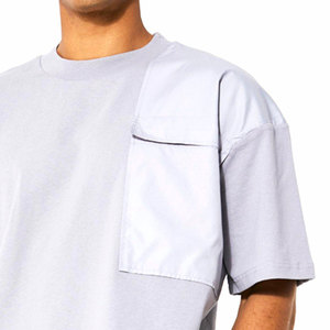 Men's Light Gray Casual Summer Two-Piece <b>Set</b> Knitted 100% Cotton Breathable Eco-Friendly Seamless Fusing Solid Pocket Design - Product Image 4