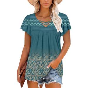 2025 femmes Boho flatteur col en V tunique haut habillé à manches courtes chemises Leggings sarcelle XL taille élégant String XS disponible - Product Image 1