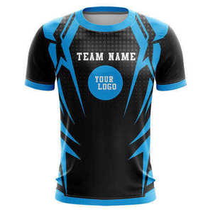 Camiseta Deportiva Sublimada RICSA Unisex Negra y Azul, Cuello Redondo, Secado Rápido, Poliéster, Ropa de Equipo para Adultos, Personalizable con Nombre y Logotipo en la Parte Delantera - Product Image 2